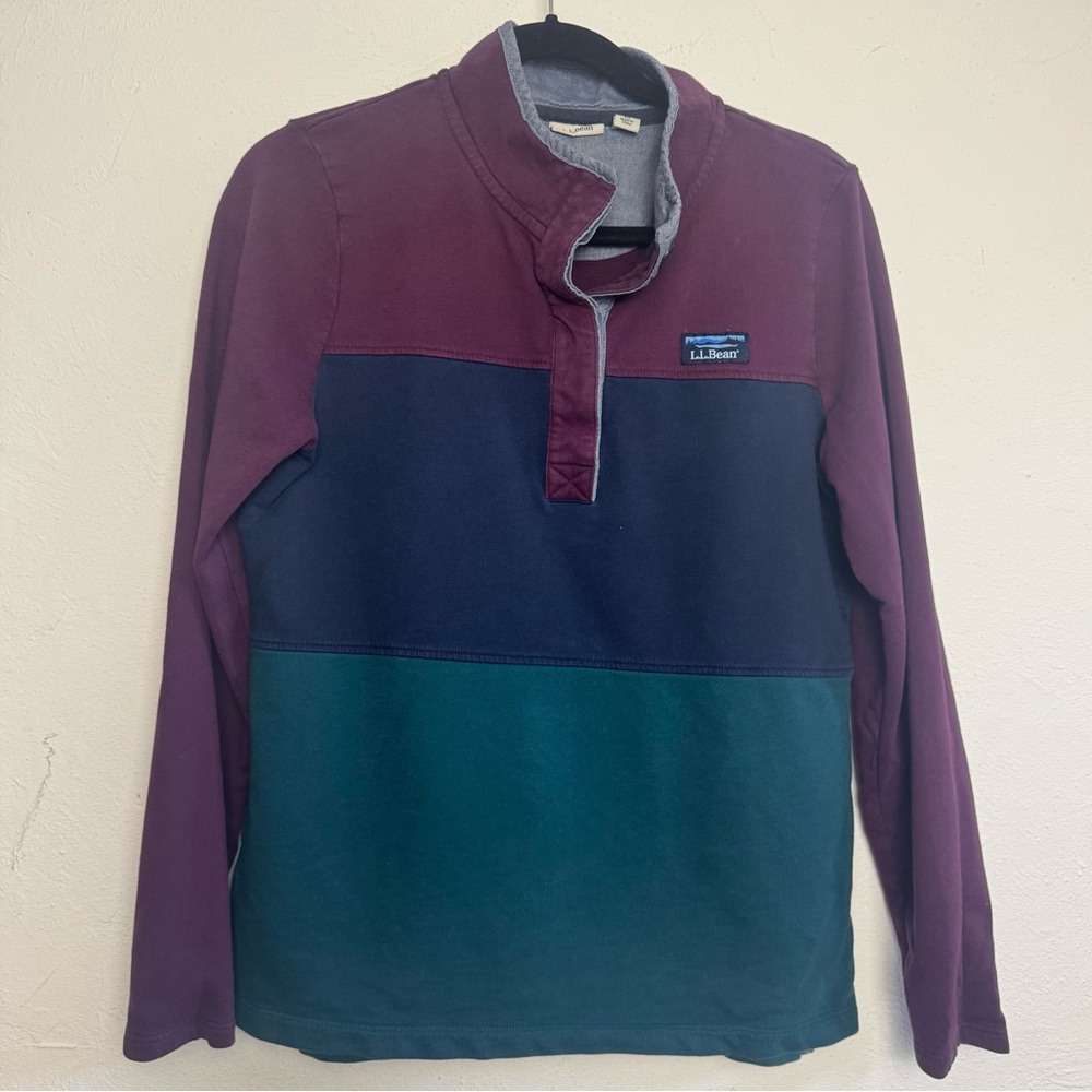 LL BEAN Color block Rugby Pullover Long Sleeve Quarter‎ Button Top